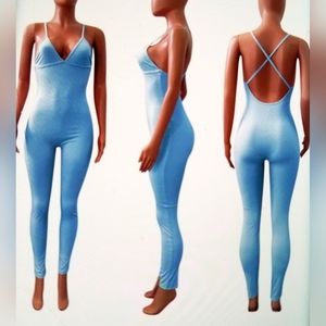 Nwot bodycon jumpsuit v neck spaghetti strap ribbed romper playsuit